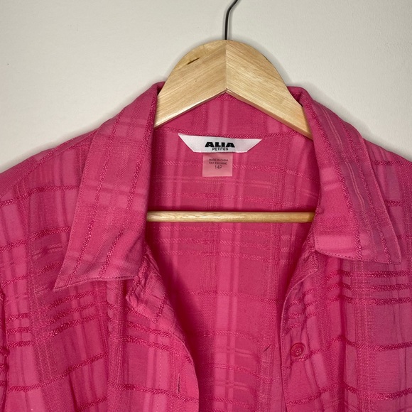 ✿ ALIA Pink Checkered Button Up 3/4 Length M - Picture 2 of 3